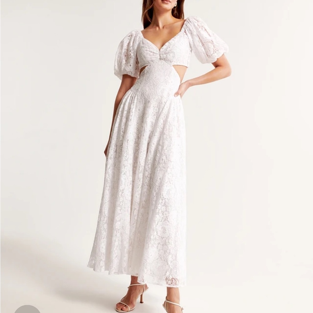Abercrombie & Fitch Lace Drama Puff Sleeve Cutout Maxi Dress